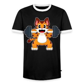 Tiger Bodybuilder Barbell Bodybuilding - Men's Ringer Shirt - black/white - Front - AI Model Female 172 light (172cm) & AI Model Male 178 light (178cm)