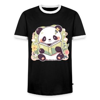 Panda lisant un livre - Cute Cartoon Design - T-shirt contrasté Homme - noir/blanc - Devant - AI Model Female 172 light (172cm) & AI Model Male 178 light (178cm)