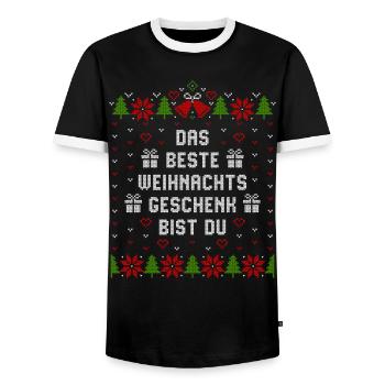 Das beste Weihnachtsgeschenk bist Du - Männer Kontrast-T-Shirt - Schwarz/Weiß - Vorne - AI Model Female 172 light (172cm) & AI Model Male 178 light (178cm)