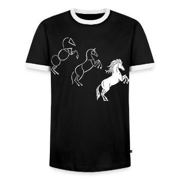 Draw me a white horse - Men's Ringer Shirt - black/white - Front - AI Model Female 172 light (172cm) & AI Model Male 178 light (178cm)