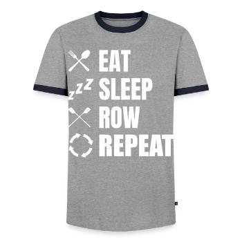 Eat Sleep Row Repeat - Men's Ringer Shirt - grey/navy  - Front - AI Model Female 172 light (172cm) & AI Model Male 178 light (178cm)