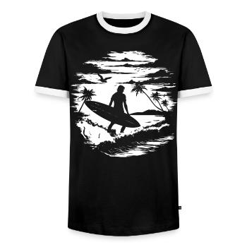 Surfer Drawing - Men's Ringer Shirt - black/white - Front - AI Model Female 172 light (172cm) & AI Model Male 178 light (178cm)