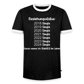 Statut de la relation Célibataire - T-shirt contrasté Homme - noir/blanc - Devant - AI Model Female 172 light (172cm) & AI Model Male 178 light (178cm)