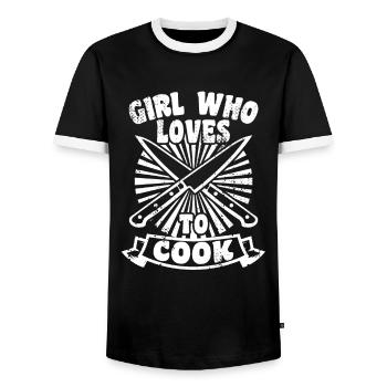 Fille qui aime cuisiner - T-shirt contrasté Homme - noir/blanc - Devant - AI Model Female 172 light (172cm) & AI Model Male 178 light (178cm)