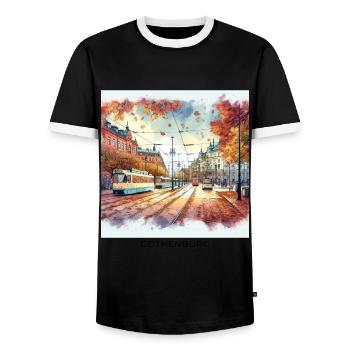 Herbstliches Gothenburg Skandinavien Schweden Stad - Männer Kontrast-T-Shirt - Schwarz/Weiß - Vorne - AI Model Female 172 light (172cm) & AI Model Male 178 light (178cm)