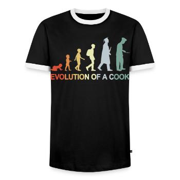 Evolution Of A Cook - Männer Kontrast-T-Shirt - Schwarz/Weiß - Vorne - AI Model Female 172 light (172cm) & AI Model Male 178 light (178cm)
