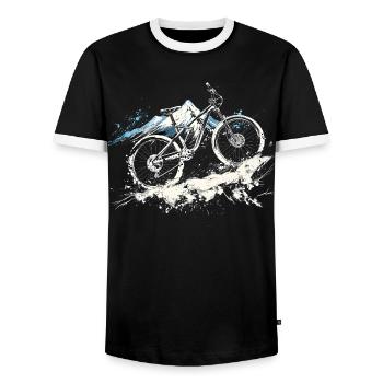 Mountainbiking Illustration - Männer Kontrast-T-Shirt - Schwarz/Weiß - Vorne - AI Model Female 172 light (172cm) & AI Model Male 178 light (178cm)