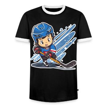 Eishockeyspieler Comic Look - Men's Ringer Shirt - black/white - Front - AI Model Female 172 light (172cm) & AI Model Male 178 light (178cm)