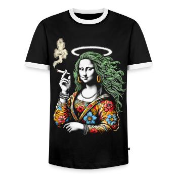 Floral Halo Mona – Retro Smoking Art Design - Men's Ringer Shirt - black/white - Front - AI Model Female 172 light (172cm) & AI Model Male 178 light (178cm)