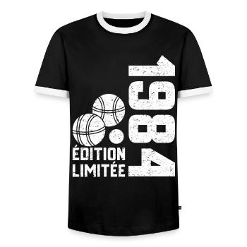 1984 Limited Edition Pétanque 40th Anniversary - Men's Ringer Shirt - black/white - Front - AI Model Female 172 light (172cm) & AI Model Male 178 light (178cm)