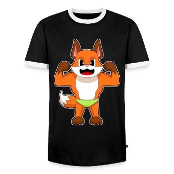 Fox Bodybuilder Bodybuilding Sport - Men's Ringer Shirt - black/white - Front - AI Model Female 172 light (172cm) & AI Model Male 178 light (178cm)