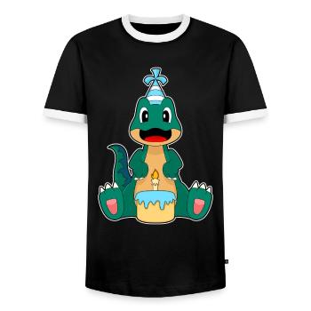 Gâteau d’anniversaire dinosaure - T-shirt contrasté Homme - noir/blanc - Devant - AI Model Female 172 light (172cm) & AI Model Male 178 light (178cm)
