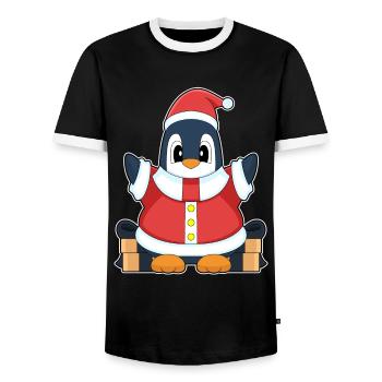 Penguin Christmas Santa Claus - Men's Ringer Shirt - black/white - Front - AI Model Female 172 light (172cm) & AI Model Male 178 light (178cm)