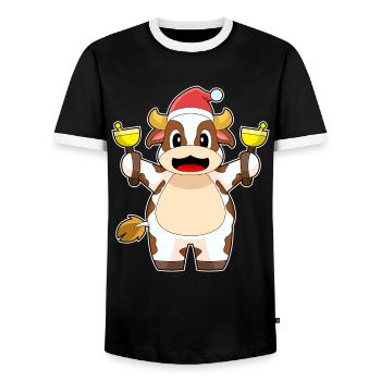 Cloches de Noël Vache Noël - T-shirt contrasté Homme - noir/blanc - Devant - AI Model Female 172 light (172cm) & AI Model Male 178 light (178cm)