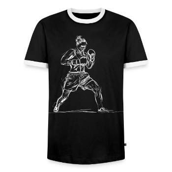 Weiblicher Boxer Skizze - Männer Kontrast-T-Shirt - Schwarz/Weiß - Vorne - AI Model Female 172 light (172cm) & AI Model Male 178 light (178cm)