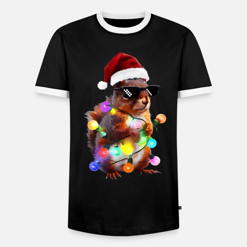 Weihnachts Eichhörnchen mit Lichterkett - Männer Kontrast-T-Shirt - Schwarz/Weiß