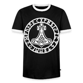 Weißer Wikingerhammer - Männer Kontrast-T-Shirt - Schwarz/Weiß - Vorne - AI Model Female 172 light (172cm) & AI Model Male 178 light (178cm)