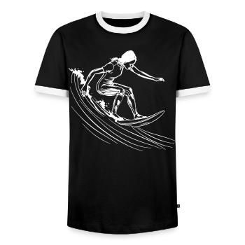 Surfing Girls - Men's Ringer Shirt - black/white - Front - AI Model Female 172 light (172cm) & AI Model Male 178 light (178cm)