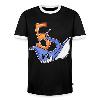 5. Geburtstag Motiv Stachelrochen - 5 jahre - Männer Kontrast-T-Shirt - Schwarz/Weiß - Vorne - AI Model Female 172 light (172cm) & AI Model Male 178 light (178cm)