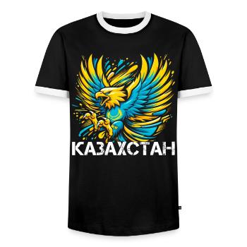 Kazakhstan Eagle Flag Flag Cyrillic Gift - Men's Ringer Shirt - black/white - Front - AI Model Female 172 light (172cm) & AI Model Male 178 light (178cm)