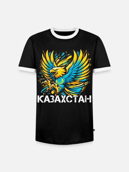 Kasachstan Adler Flagge Fahne kyrillisch Geschenk - Männer Kontrast-T-Shirt - Schwarz/Weiß