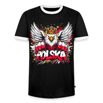 Polska Polen Adler Superheld Flagge Geschenk - Männer Kontrast-T-Shirt - Schwarz/Weiß - Vorne - AI Model Female 172 light (172cm) & AI Model Male 178 light (178cm)