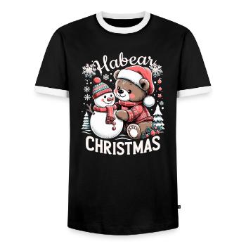 Habear Christmas Bear Snowman Snow Gift - Men's Ringer Shirt - black/white - Front - AI Model Female 172 light (172cm) & AI Model Male 178 light (178cm)