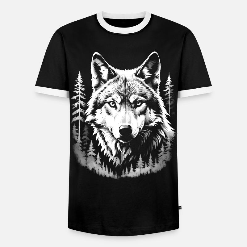 Wolf, Forest - Men's Ringer Shirt - black/white