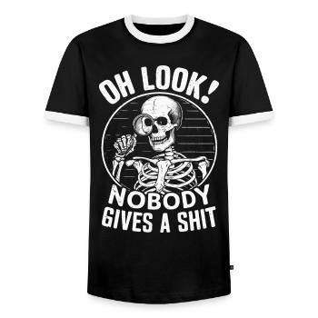 Oh Look Skeleton Nobody Cares Dark Humor Design - Men's Ringer Shirt - black/white - Front - AI Model Female 172 light (172cm) & AI Model Male 178 light (178cm)