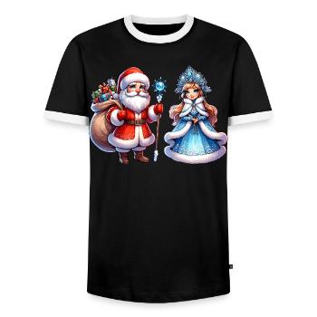 Ded Moroz Snegurotschka russischer Weihnachtsmann - Männer Kontrast-T-Shirt - Schwarz/Weiß - Vorne - AI Model Female 172 light (172cm) & AI Model Male 178 light (178cm)