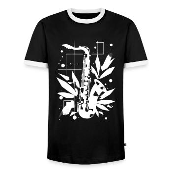 Saxophon Cartoon Look - Männer Kontrast-T-Shirt - Schwarz/Weiß - Vorne - AI Model Female 172 light (172cm) & AI Model Male 178 light (178cm)