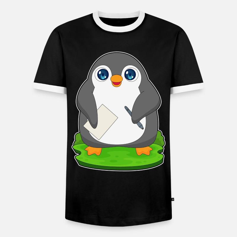 Pinguin Stift Papier - Männer Kontrast-T-Shirt - Schwarz/Weiß