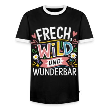 Frech Wild und Wunderbar – kunterbunte Motive - Männer Kontrast-T-Shirt - Schwarz/Weiß - Vorne - AI Model Female 172 light (172cm) & AI Model Male 178 light (178cm)