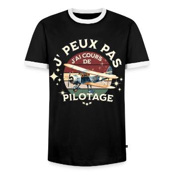 I can't I have flying lessons - Men's Ringer Shirt - black/white - Front - AI Model Female 172 light (172cm) & AI Model Male 178 light (178cm)