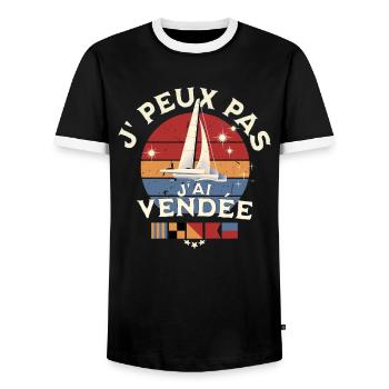 I can't I have Vendée Glb - Men's Ringer Shirt - black/white - Front - AI Model Female 172 light (172cm) & AI Model Male 178 light (178cm)