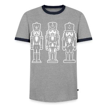 Nutcracker Trio Print - Men's Ringer Shirt - grey/navy  - Front - AI Model Female 172 light (172cm) & AI Model Male 178 light (178cm)