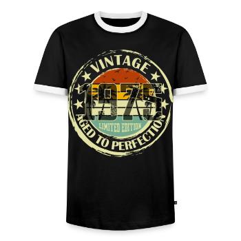 Vintage Quality 1975 Birthday Party Gift - Men's Ringer Shirt - black/white - Front - AI Model Female 172 light (172cm) & AI Model Male 178 light (178cm)