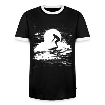 Surfing Sketch - Men's Ringer Shirt - black/white - Front - AI Model Female 172 light (172cm) & AI Model Male 178 light (178cm)