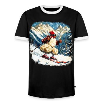 Ski Chickens - Men's Ringer Shirt - black/white - Front - AI Model Female 172 light (172cm) & AI Model Male 178 light (178cm)