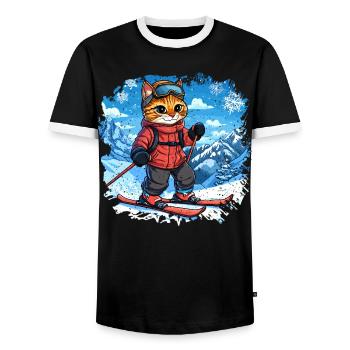 Ski Cats - Men's Ringer Shirt - black/white - Front - AI Model Female 172 light (172cm) & AI Model Male 178 light (178cm)