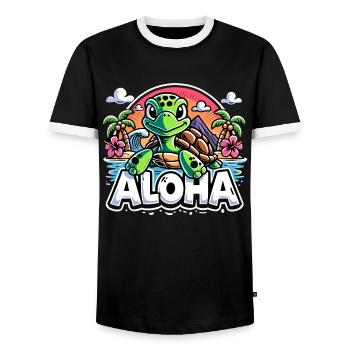 Aloha tortue Hawaï hibiscus palmiers cadeau - T-shirt contrasté Homme - noir/blanc - Devant - AI Model Female 172 light (172cm) & AI Model Male 178 light (178cm)
