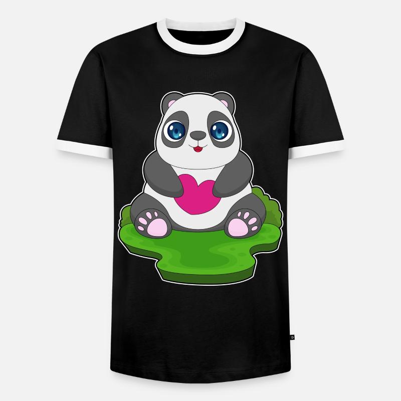 Panda Herz - Männer Kontrast-T-Shirt - Schwarz/Weiß