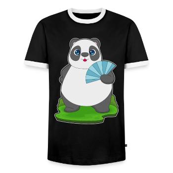 Panda Handventilator - Männer Kontrast-T-Shirt - Schwarz/Weiß - Vorne - AI Model Female 172 light (172cm) & AI Model Male 178 light (178cm)