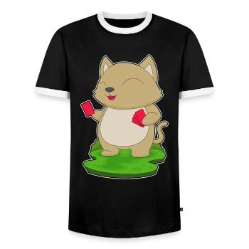 Cat Poker Poker Cards - Men's Ringer Shirt - black/white - Front - AI Model Female 172 light (172cm) & AI Model Male 178 light (178cm)