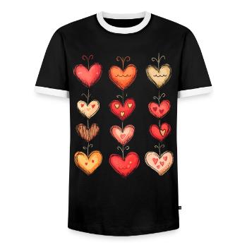 Heart Pattern Valentine's Day Heart Pattern Gift - Men's Ringer Shirt - black/white - Front - AI Model Female 172 light (172cm) & AI Model Male 178 light (178cm)