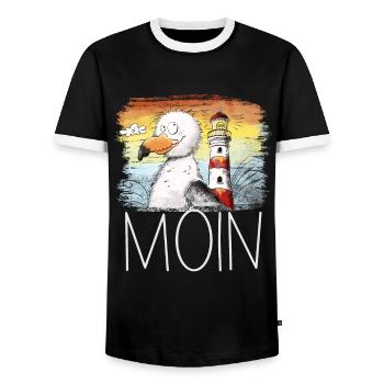 Moin Spruch Möwe Meer Leuchtturm Sonnenuntergang - Männer Kontrast-T-Shirt - Schwarz/Weiß - Vorne - AI Model Female 172 light (172cm) & AI Model Male 178 light (178cm)