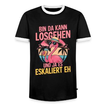 Party Flamingo Sommer Spruch Bin da kannlosgehen - Männer Kontrast-T-Shirt - Schwarz/Weiß - Vorne - AI Model Female 172 light (172cm) & AI Model Male 178 light (178cm)