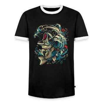 Fishing cartoon style - Men's Ringer Shirt - black/white - Front - AI Model Female 172 light (172cm) & AI Model Male 178 light (178cm)