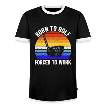 Golf - Né pour le golf, forcé de travailler I - T-shirt contrasté Homme - noir/blanc - Devant - AI Model Female 172 light (172cm) & AI Model Male 178 light (178cm)