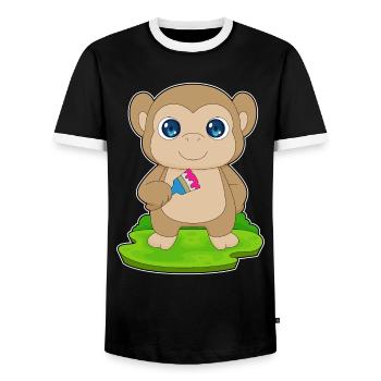 Affe Maler Pinsel Malen - Männer Kontrast-T-Shirt - Schwarz/Weiß - Vorne - AI Model Female 172 light (172cm) & AI Model Male 178 light (178cm)